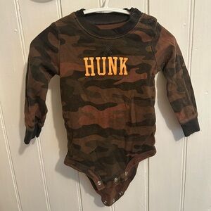 Carter's 12m brown & green Camouflage long sleeve Onesie orange hunk graphic